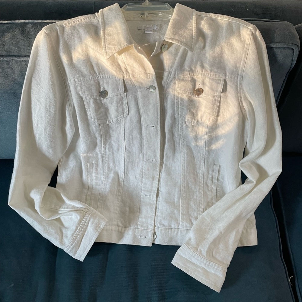 Charter Club White Linen Jacket in Petite Size Large